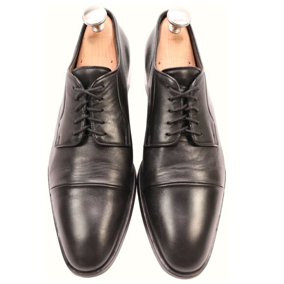 Ralph Lauren Italy Mens 10.5 Black Soft Leather Dress Shoes Cap-toe Derby Oxford - Picture 8 of 12